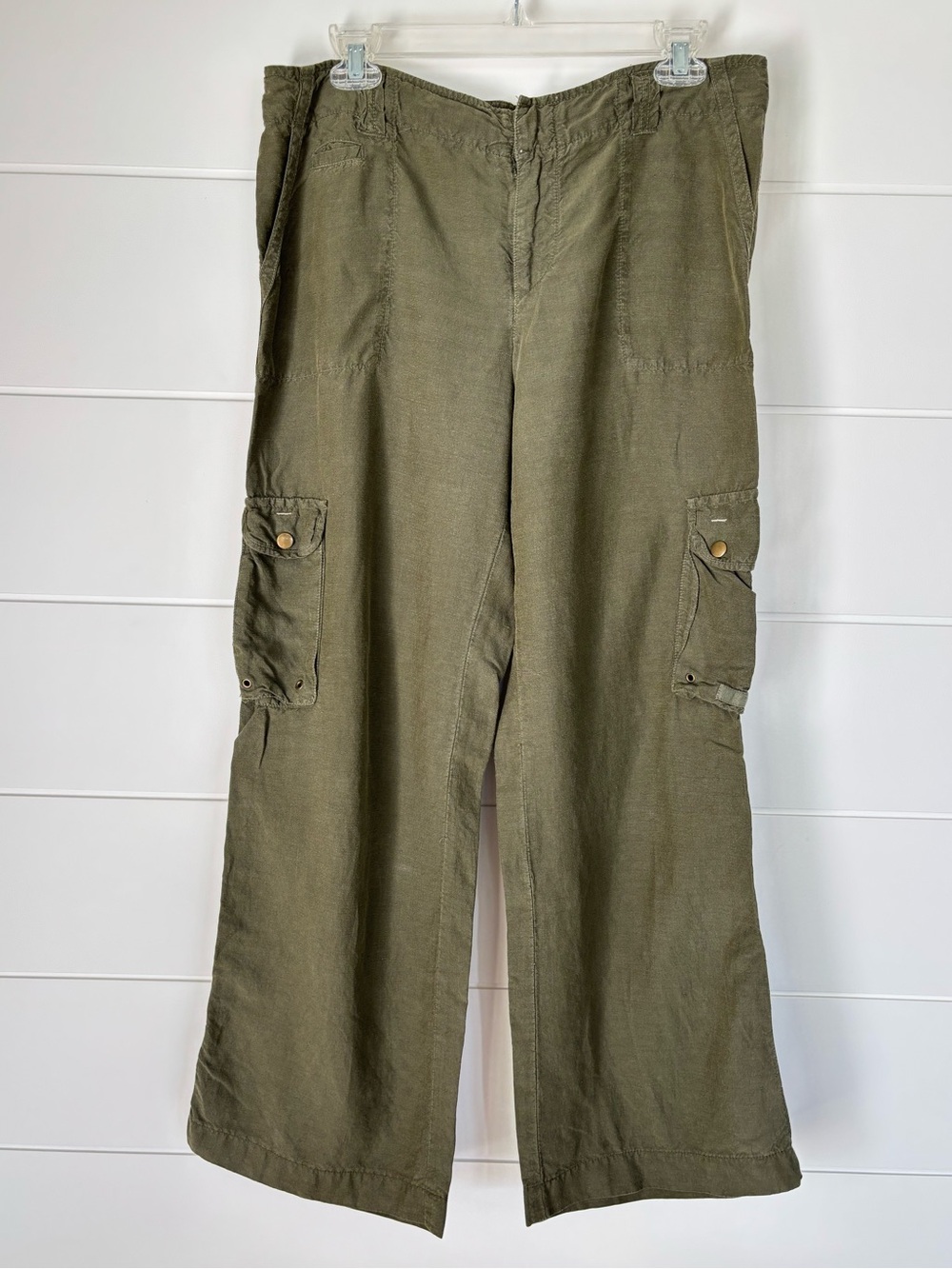 J. Crew Favorite fit Olive Green Cargo Linen & Silk Pants Women's Size 8